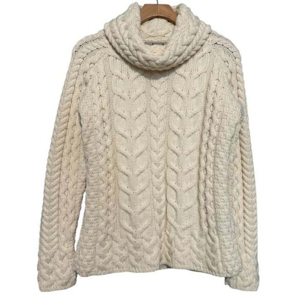 Aran Sweater Market Women’s Sz S Cream Merino Wool Cowl Neck Cable Knit Sweater